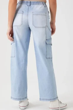 Straight-Leg Denim Cargo Pants