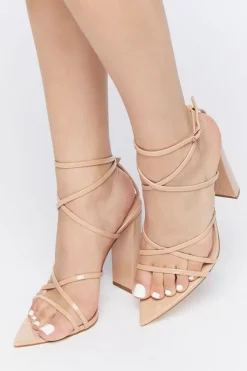 Strappy Faux Leather Block Heels