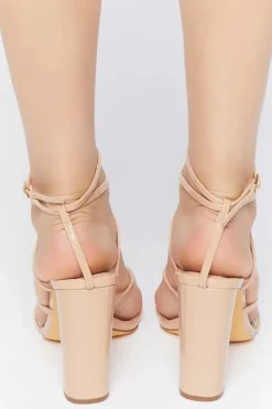 Strappy Faux Leather Block Heels