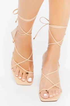 Strappy Faux Leather Lace-Up Heels