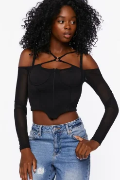Strappy Off-The-Shoulder Bustier Top