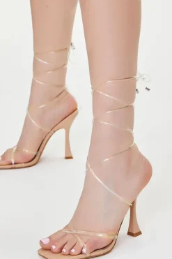 Strappy Open-Toe Lace-Up Heels