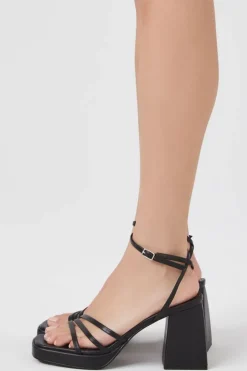 Strappy Square-Toe Block Heels