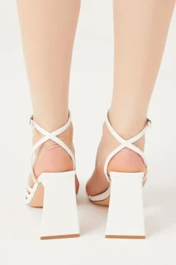 Strappy Square-Toe Flare Heels