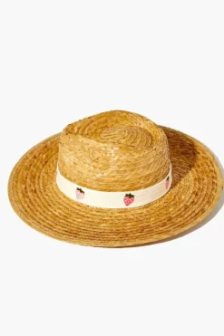 Strawberry-Trim Straw Fedora