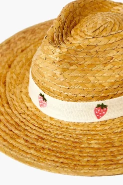 Strawberry-Trim Straw Fedora
