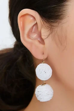 Straw Pom Pom Drop Earrings