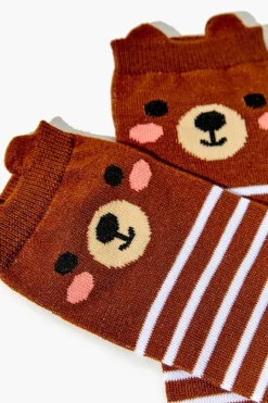 Striped Bear Ankle Socks