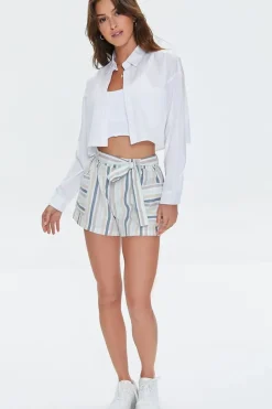 Striped Belted Linen-Blend Shorts