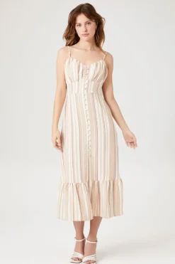 Striped Button-Front Cami Dress