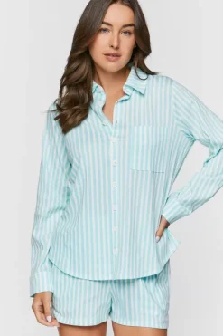 Striped Button-Front Pajama Shorts