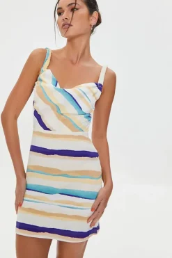 Striped Cowl Mini Dress