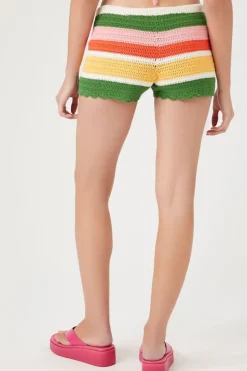 Striped Crochet Drawstring Shorts