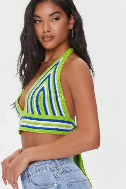 Striped Crochet Halter Crop Top