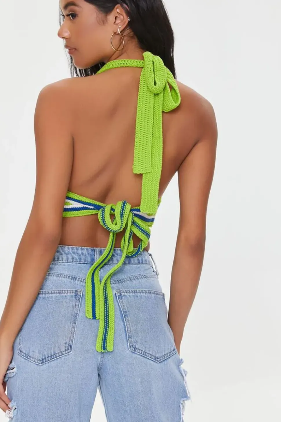 Striped Crochet Halter Crop Top