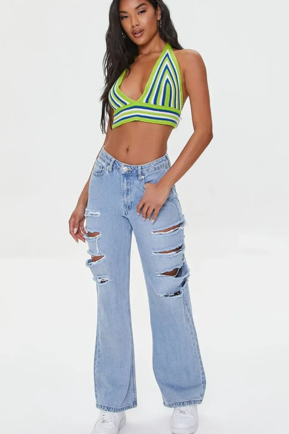 Striped Crochet Halter Crop Top