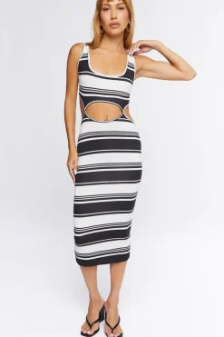 Striped Cutout Midi Dress