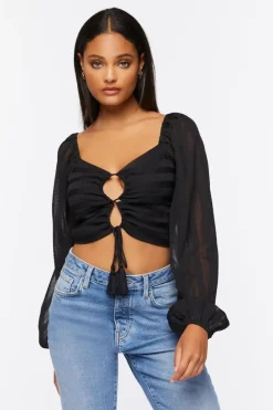 Striped Cutout Peasant Sleeve Top