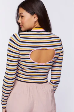 Striped Cutout Sweater-Knit Top