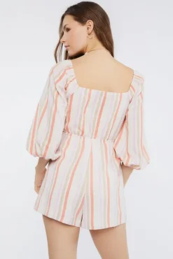 Striped Cutout Tie-Front Romper