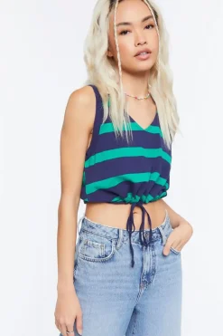 Striped Drawstring Crop Top
