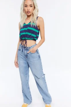 Striped Drawstring Crop Top