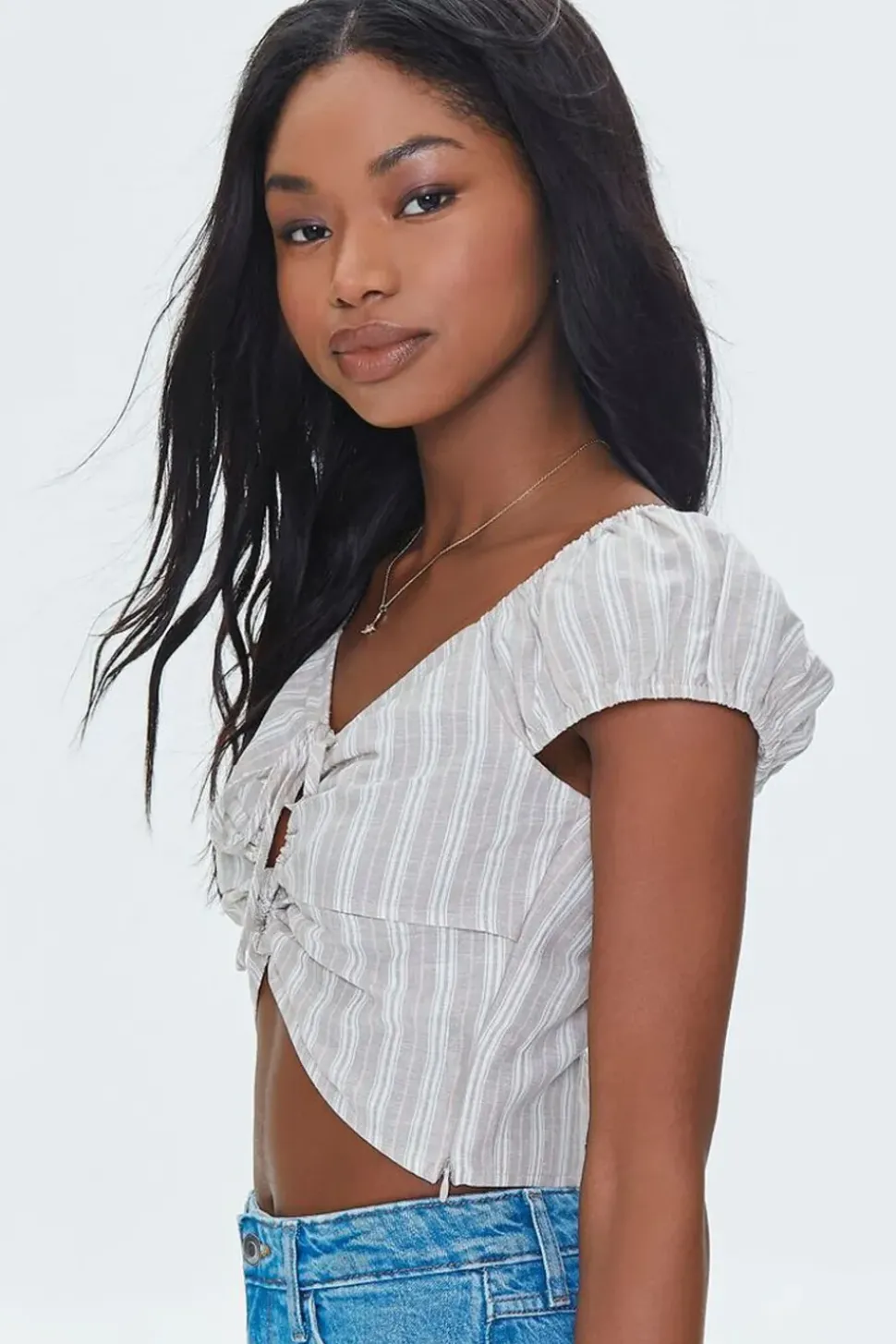 Striped Linen-Blend Cutout Crop Top