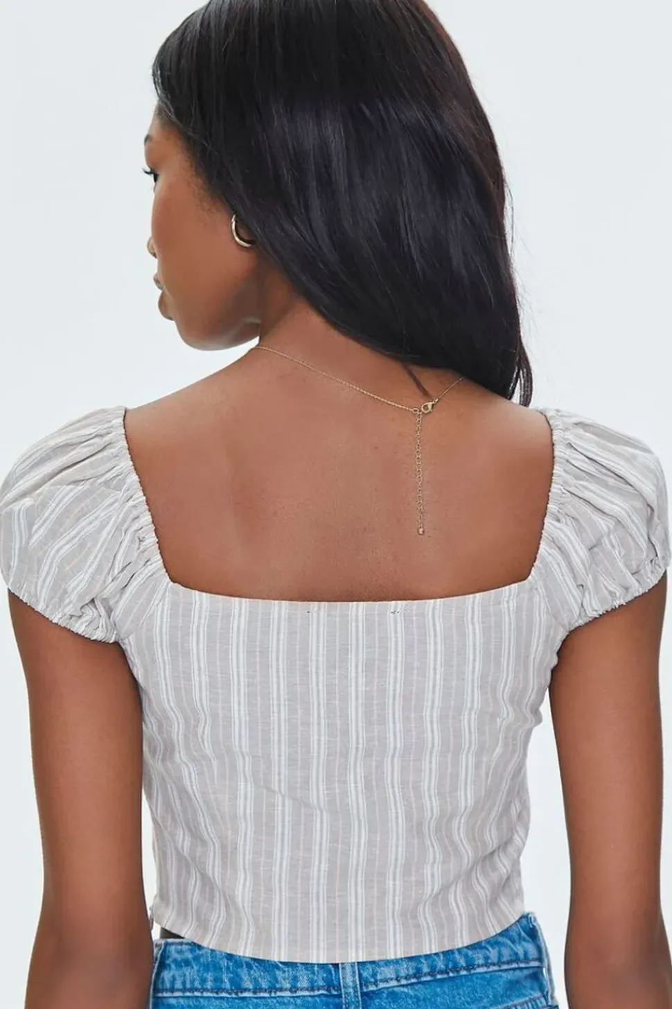 Striped Linen-Blend Cutout Crop Top