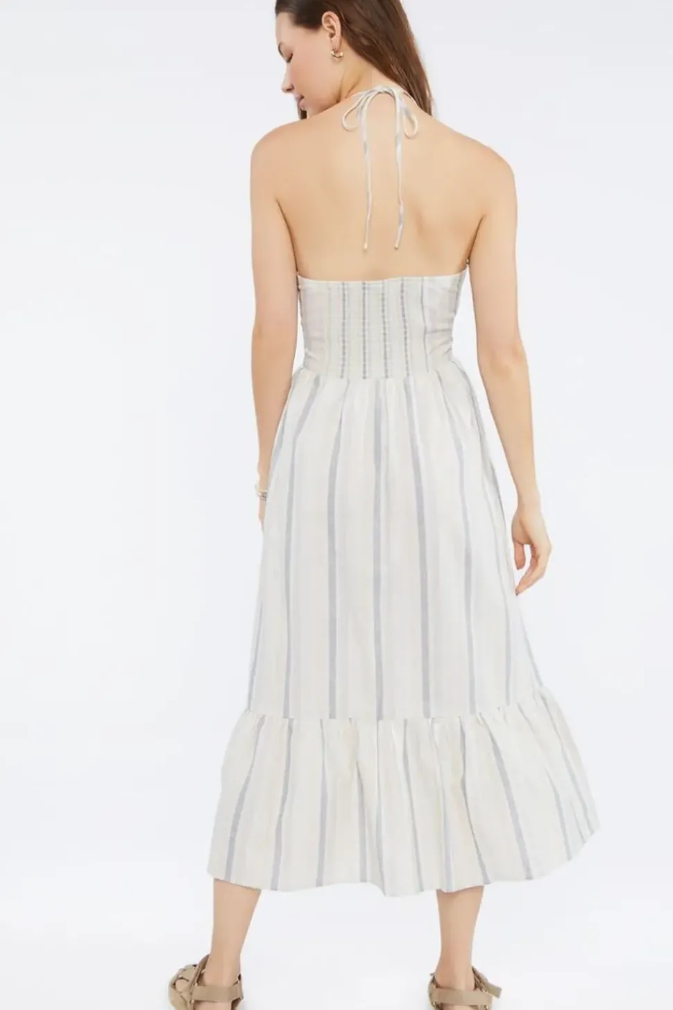 Striped Linen-Blend Midi Dress