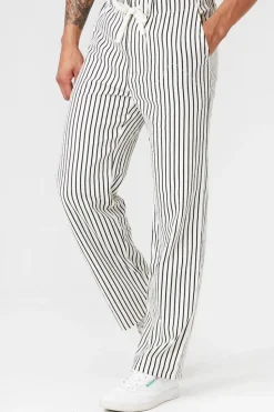 Striped Linen-Blend Pants