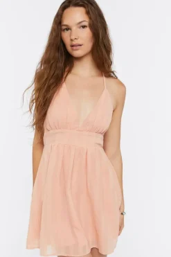Striped Open-Back Halter Mini Dress