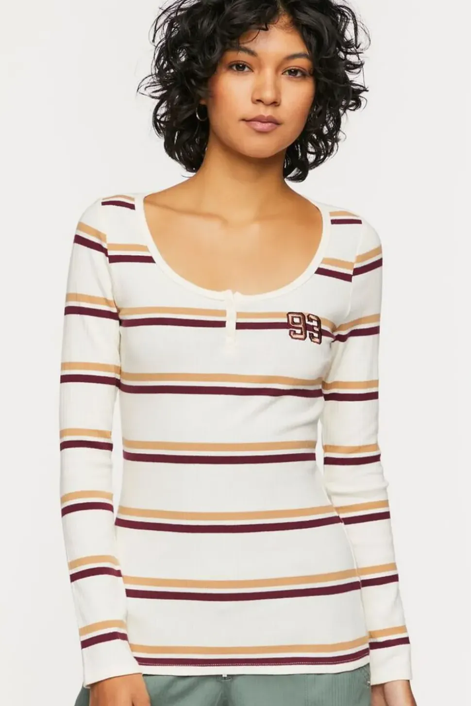 Striped 93 Patch Henley Baby Tee