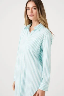 Striped Patch-Pocket Pajama Night Dress
