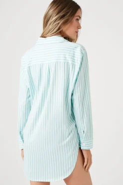 Striped Patch-Pocket Pajama Night Dress