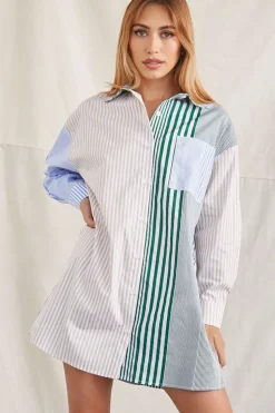 Striped Patternblock Shirt Dress