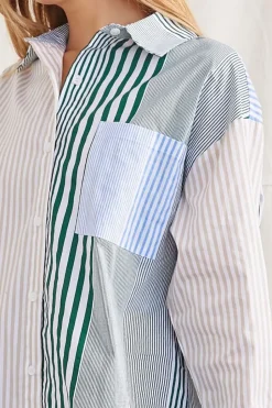 Striped Patternblock Shirt Dress
