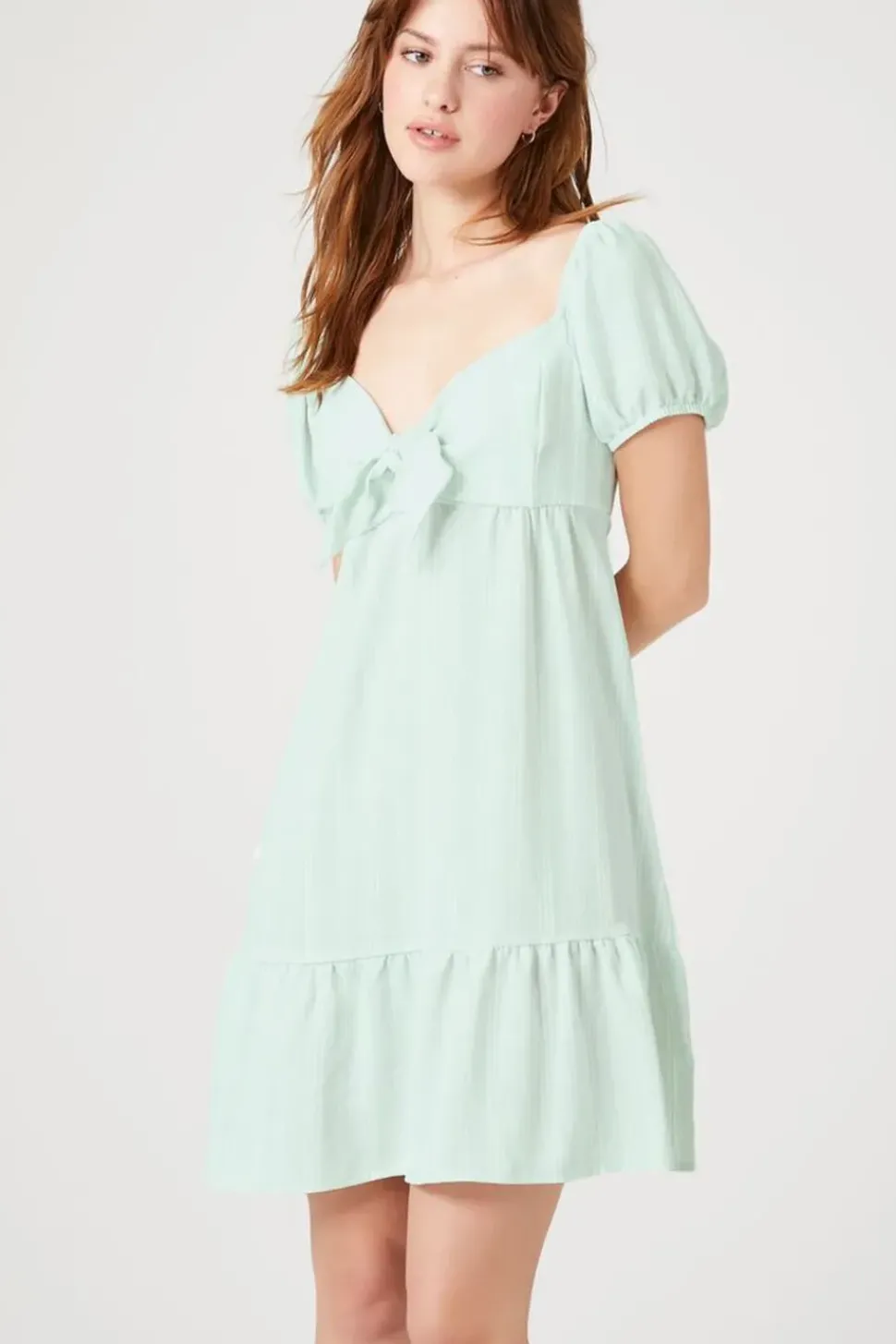 Striped Puff-Sleeve Mini Dress