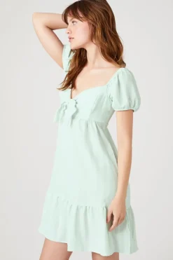 Striped Puff-Sleeve Mini Dress