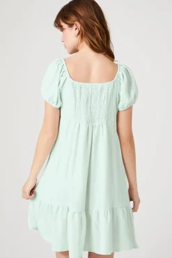Striped Puff-Sleeve Mini Dress