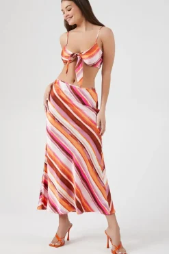 Striped Satin Maxi Skirt