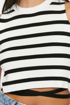 Striped Strappy Sleeveless Crop Top