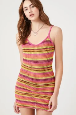 Striped Sweater-Knit Cami Dress
