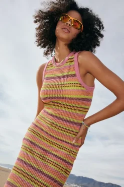 Striped Sweater-Knit Midi Dress