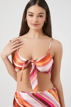 Striped Tie-Front Cropped Cami