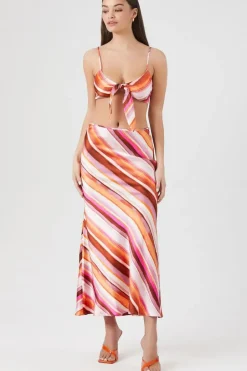 Striped Tie-Front Cropped Cami