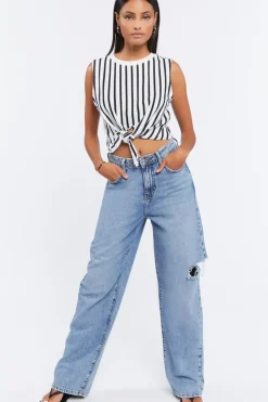 Striped Tie-Hem Crop Top