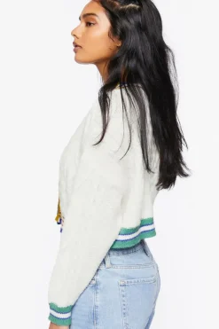 Striped-Trim Cardigan Sweater