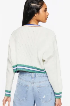 Striped-Trim Cardigan Sweater