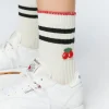 Striped-Trim Cherry Crew Socks