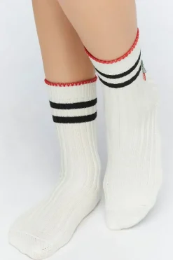 Striped-Trim Cherry Crew Socks